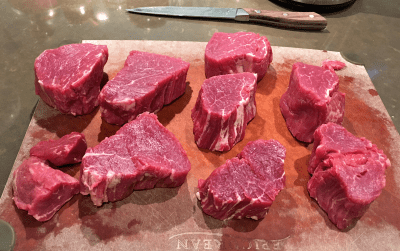 Psoas major cut into ten pieces