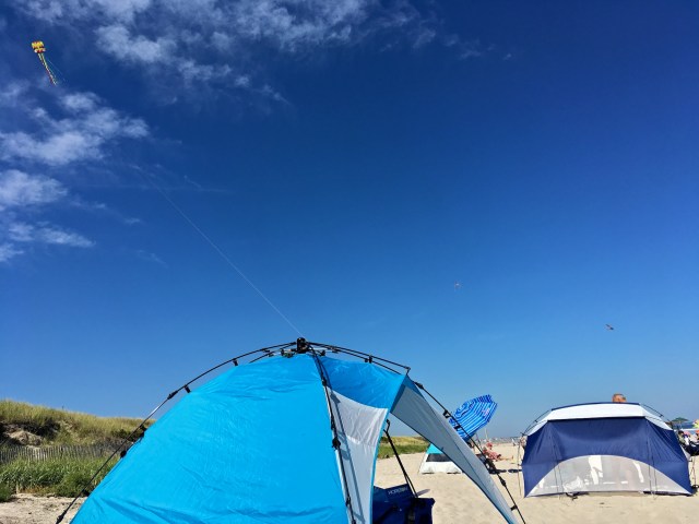 Three kites flying at the Ogunquit Beach