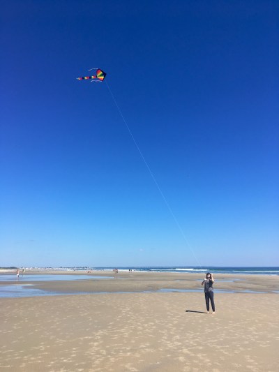 Flying a delta kite at Ogunquit Beach