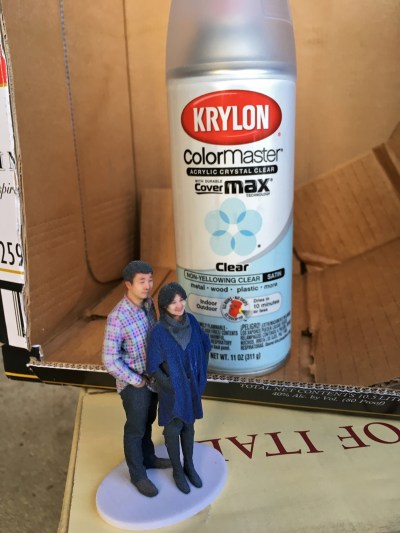 Spraying 3D selfie with clear satin acrylic varnish