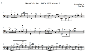 Bach Cello Suite 1 BWV 1007 Menuet 2 Fred Annotations 2016