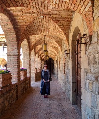Arcade at Castello di Amorosa castle winery - Napa Valley