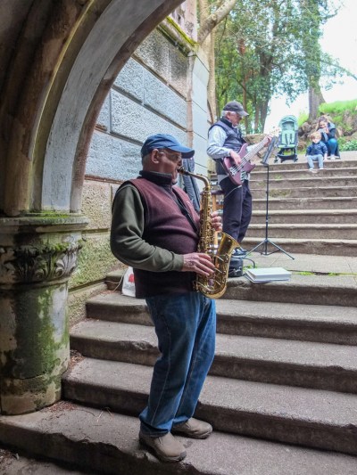 Street musicians performing in a pedestrian underpass at the Golden Gate Park
