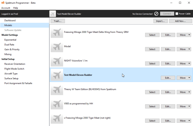 All models are shown when no receiver is connected