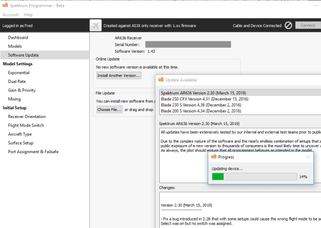 Upgrading AR636 firmware from 1.43 to 2.30