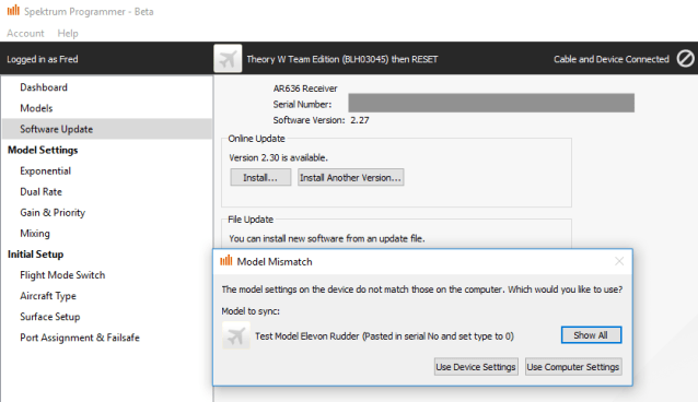 Flashing from 2.xx to 1.xx - asks me to resolve Model Mismatch issue