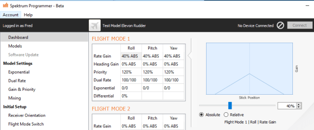 Rate gains, heading gains and stick priorities in SPS on an open-stock model in SPS