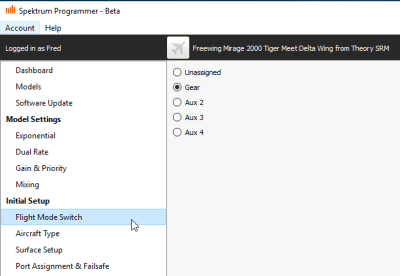 Selecting a channel for the flight mode switch