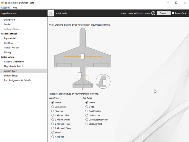 Wing type and tail type selection