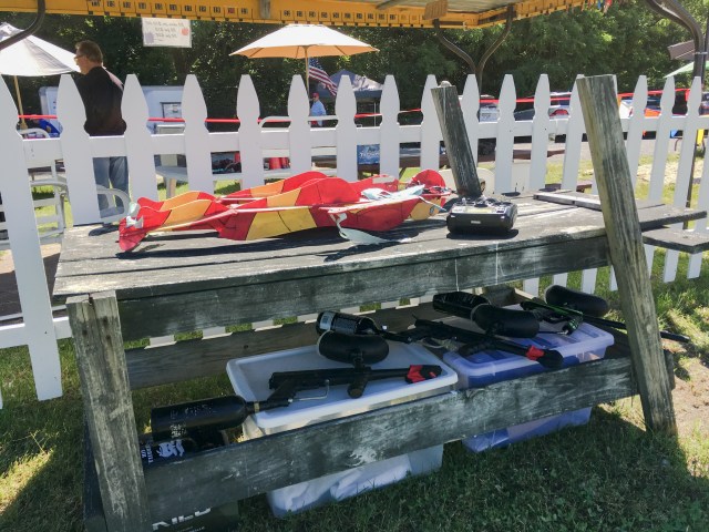 Airworthy Ironman on the bench, atop paintball supplies