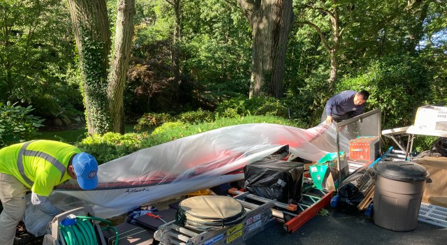 My treasured kayak is covered up as well, even though it is far from the spray-painting station