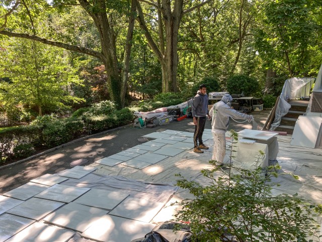 Primed cabinet doors being dried