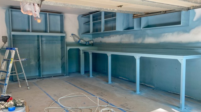 First coat of Waterborne Alkyd on cabinet frames