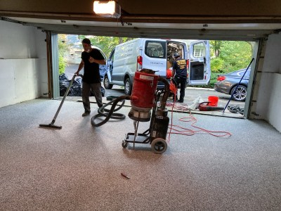 Extra flakes are vacuumed off