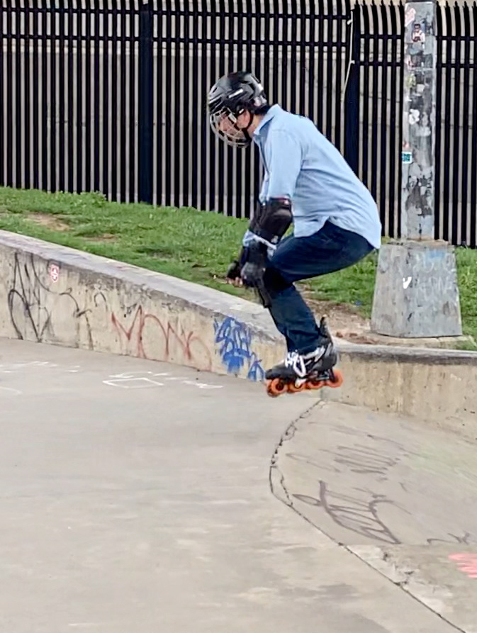 Knees straighten in preparation for landing. Upon contact, muscles are already tensed to absorb the impact. Nonetheless, knees and ankles are forced to bend further until the impact is fully absorbed.