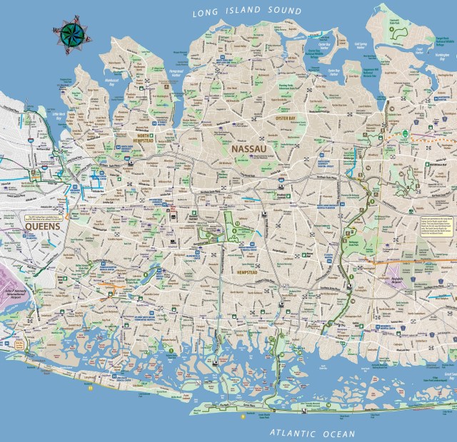 A section of Long Island Bikeways and Trailways Map, showing biking and inline skating trails/road in Nassau county. 2nd edition. Updated 2020-12-03.
