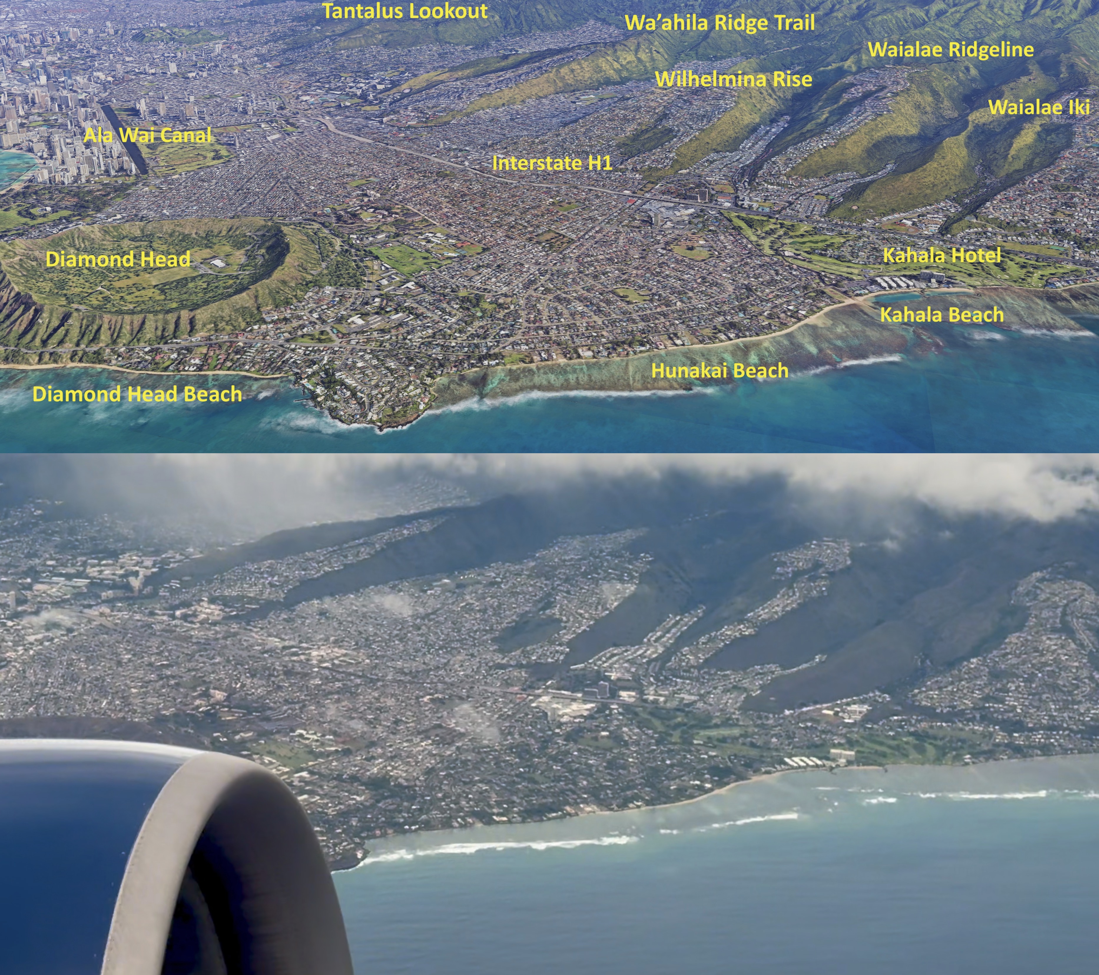 Map 13 of 16 oriented to match recorded video from a left-side window seat of departing Delta 650 in late November 2025 as the plane followed the contour of Oahu South Shore