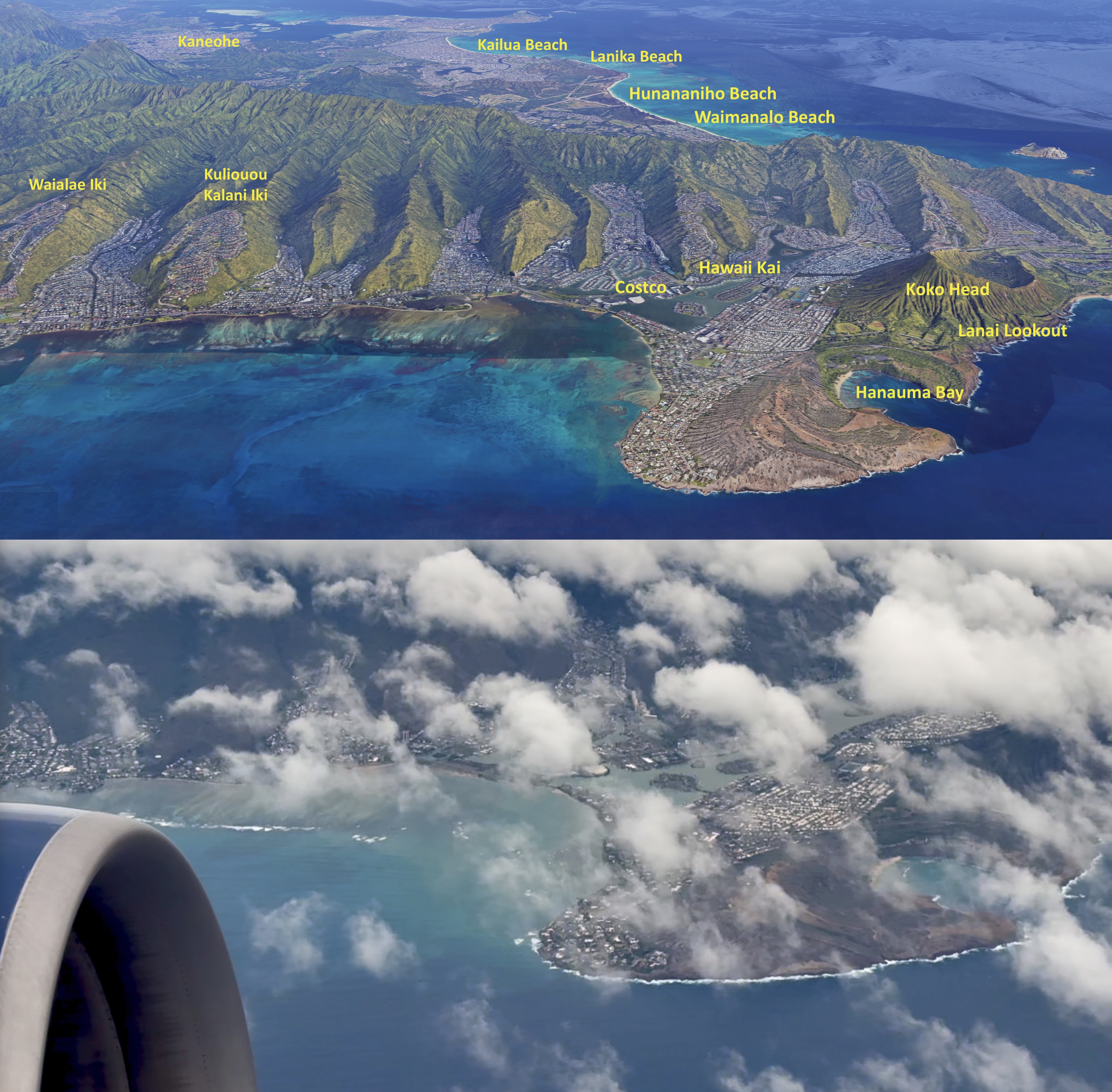 Map 15 of 16 oriented to match recorded video from a left-side window seat of departing Delta 650 in late November 2025 as the plane followed the contour of Oahu South Shore