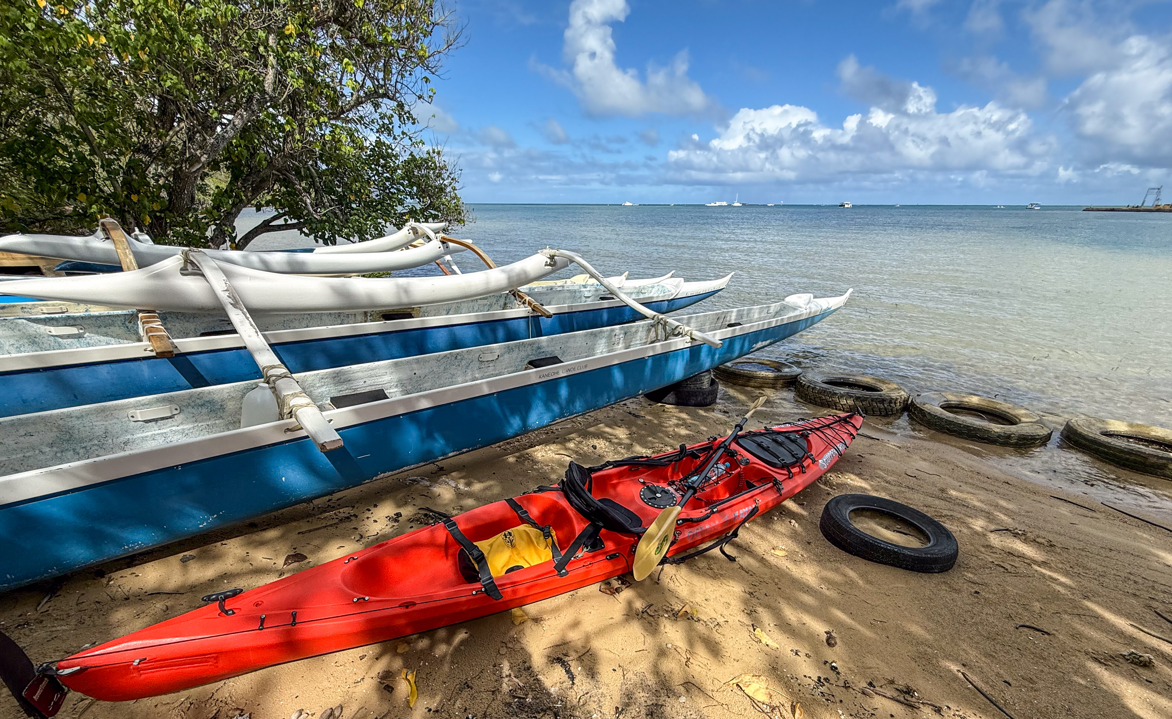 Readying kayak for launch from Kaneohe Canoe Club