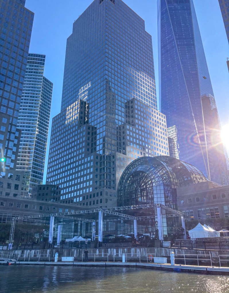 Arriving at North Cove Yacht Harbor fronting World Financial Center and World Trade Center
